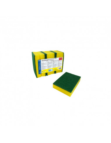Esponja amarilla + fibra verde  Extra 10x15 cm - Pack 6 u (00366)