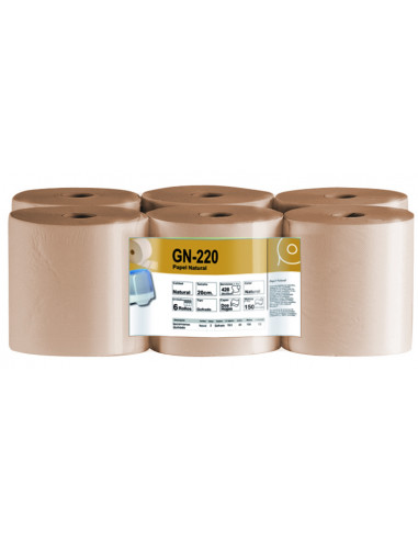 Bobina secamanos "Eco Label" natural marrón gofrado 2 capas 126 m - Pack 6 u